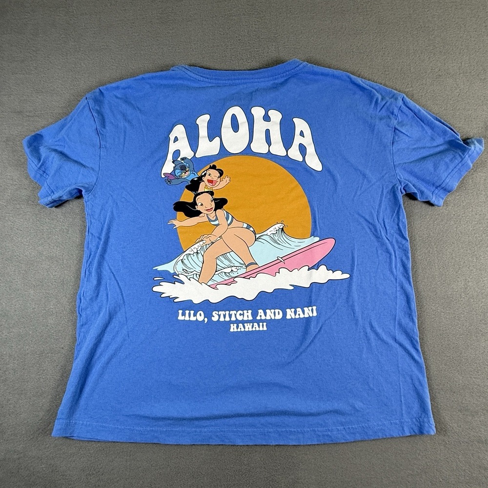 Disney Hawaii Lilo & Stitch w/ Nani Surfing S Shirt Front Pocket & Back Print